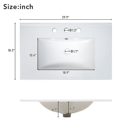 30-Inch Bathroom Vanity with Ceramic Sink Combination, Ample Storage - Features 1 Pullout and Multifunctional Shelf Dividers - V.I.P Digital Presence