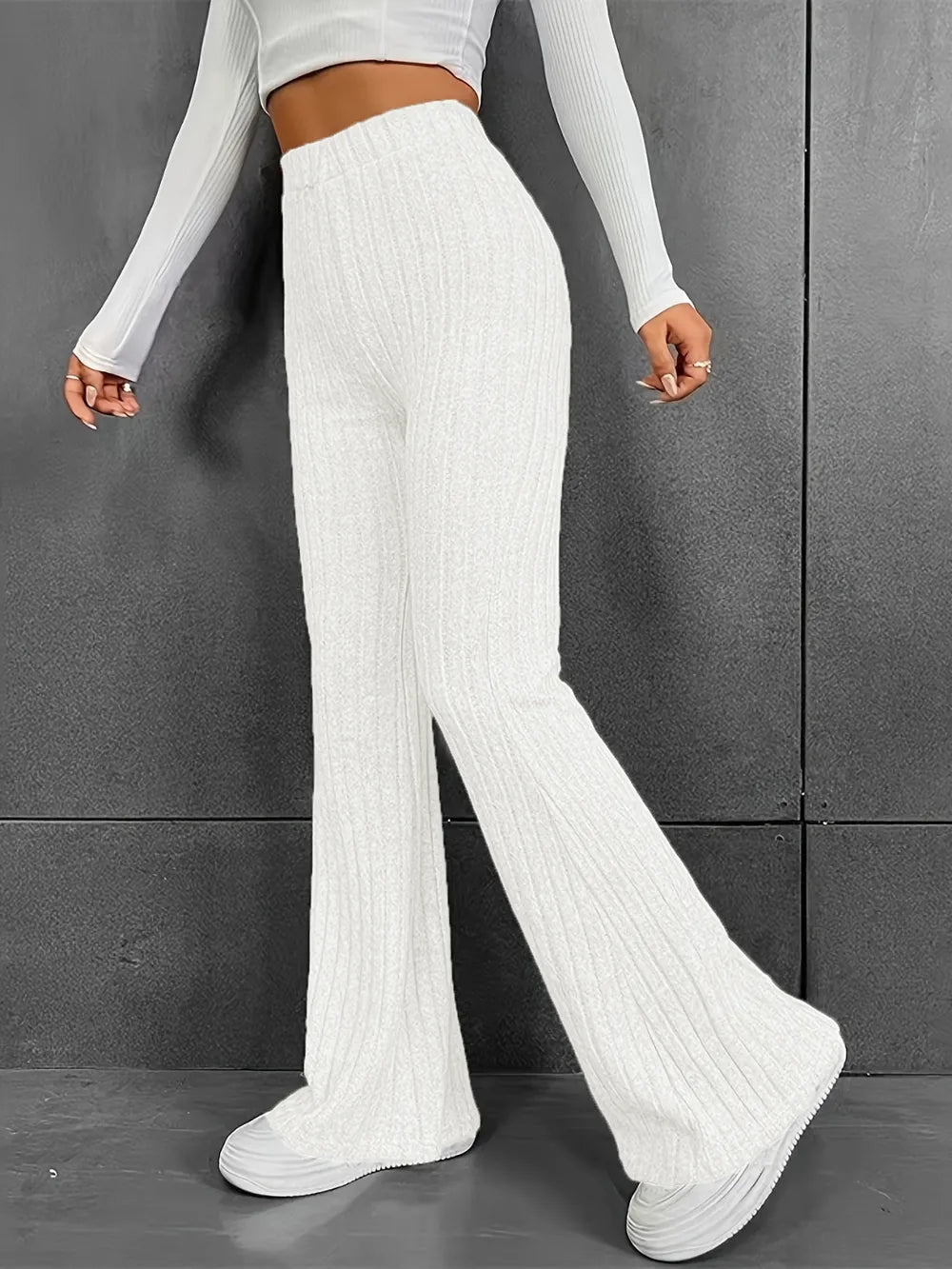Fashionable and casual solid color micro flared high waisted pants for women - V.I.P Digital Presence