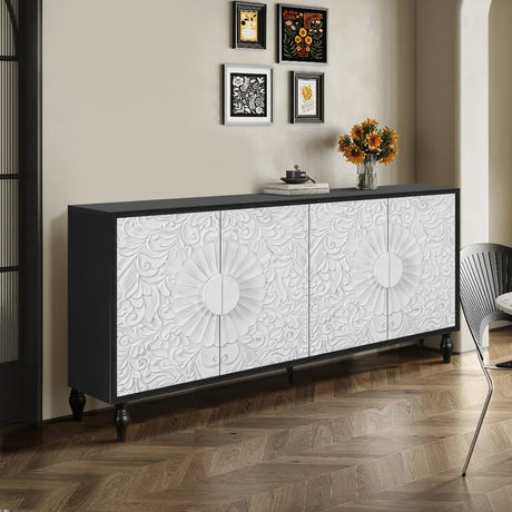 Vintage White Large Faceted Carved And Spliced Doors Combined With Black Frames For TV Stand Table,Sideboards, Accent Cabinets - V.I.P Digital Presence