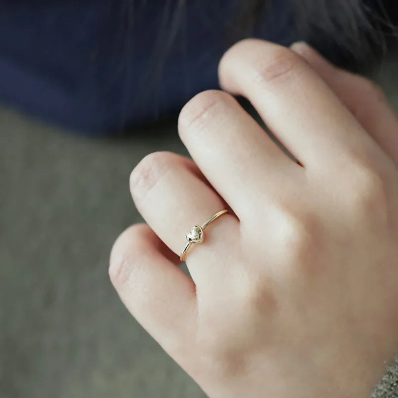 925 Sterling Silver Plated 14K Gold Chubby Love Ring for Girl Simple and Versatile Super Cute Heart Ring Fine Jewelry - V.I.P Digital Presence
