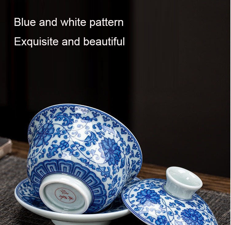 Ceramic set, three talents, covered bowl, old clay, retro kung fu tea set, tea bowl, underglaze tiger cup, Jingdezhen - V.I.P Digital Presence