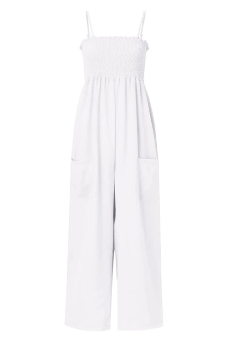 Smocked Spaghetti Strap Wide Leg Jumpsuit - V.I.P Digital Presence