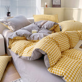 Cotton Dyed Washed Cotton Bedding Set Pure Cotton A Class Flat Sheet Quilt Cover Fitted Sheet Quilt Cover Three-Piece Set Striped