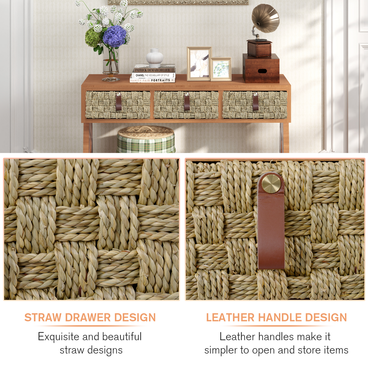 Medieval modern console table with entrance storage space, multifunctional entrance table with 3 drawers, open storage rack - V.I.P Digital Presence