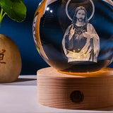 Luminous crystal ball with carved Jesus solid wood base for home decoration - V.I.P Digital Presence