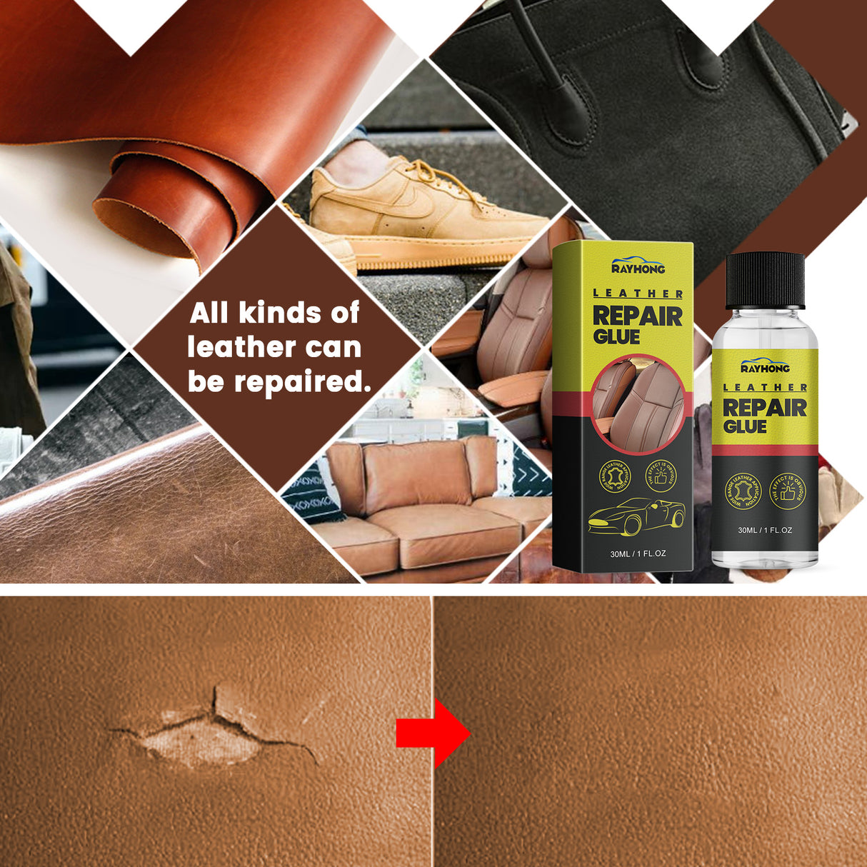 RAYHONG Leather Repair Glue, Reconditioning Leather Seat Leather Sofa Scratches And Cracks Repair Liquid - V.I.P Digital Presence