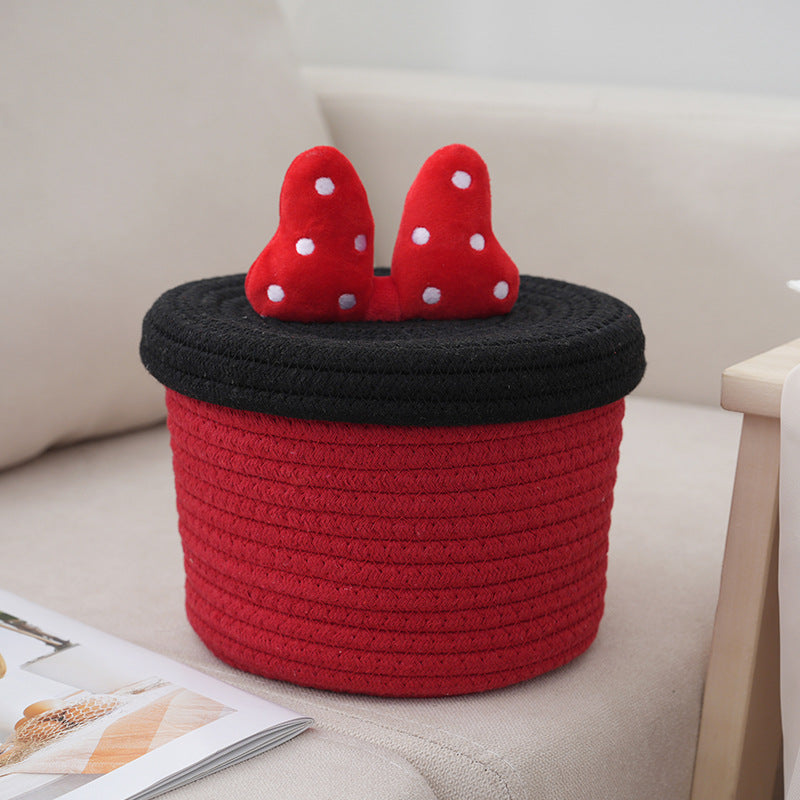 Cartoon cute home desktop sundries storage basket bedroom ornaments cotton rope storage basket with lid - V.I.P Digital Presence