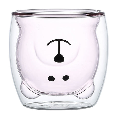High borosilicate colored glass milk cup, cute bear shaped double-layer glass coffee cup, juice cup, beverage cup - V.I.P Digital Presence