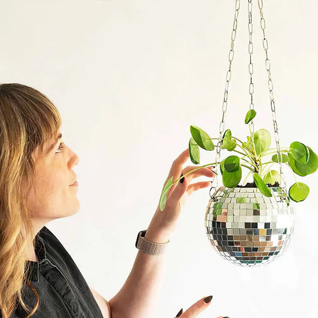 Disco Ball Hanging Flower Pot For Indoor Plants Bohemian Style Flower Planter Pots Rope Mirror Hanging Basket Garden Decor - V.I.P Digital Presence