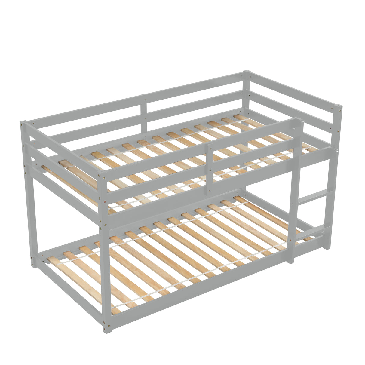 Twin over Twin Floor Bunk Bed,Grey - V.I.P Digital Presence