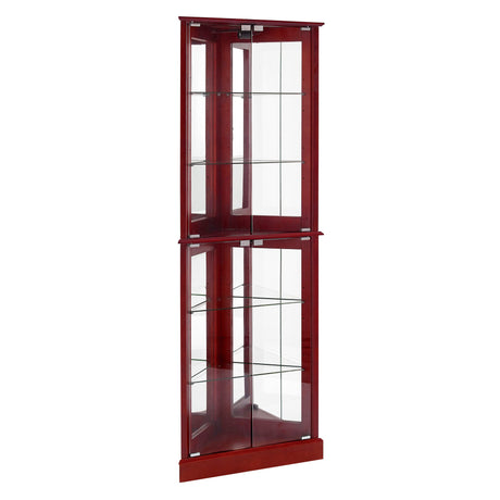 Corner Curio Dispaly Cabinet with Lights, Adjustable Tempered Glass Shelves, Mirrored Back,Cherry(E26 light bulb not included) - V.I.P Digital Presence