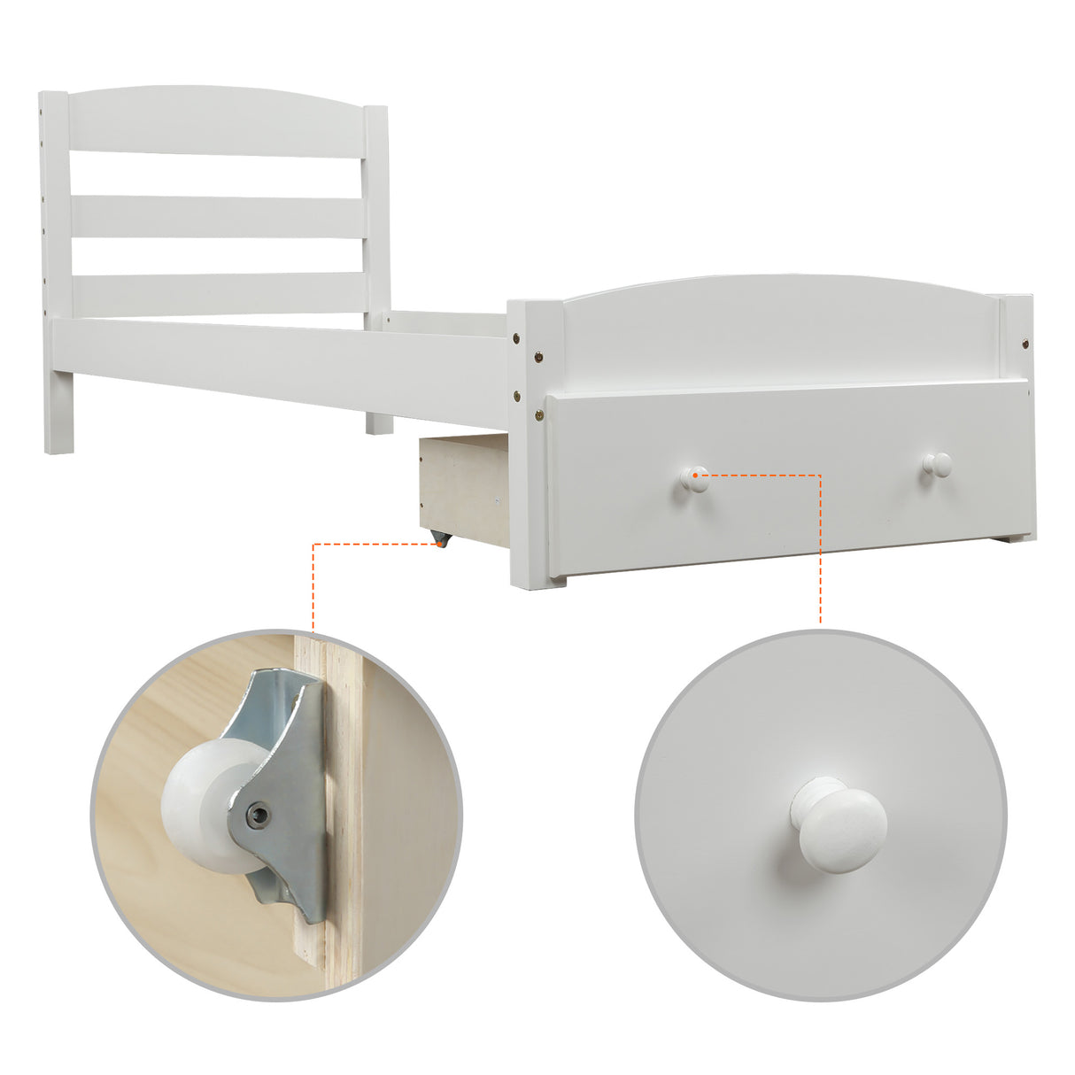 Platform Twin Bed Frame with Storage Drawer and Wood Slat Support No Box Spring Needed White - V.I.P Digital Presence