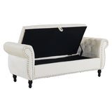 Velvet Multifunctional Storage Rectangular ottoman bench with 1 Pillow, Beige - V.I.P Digital Presence