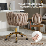 Velvet Vanity Chair with Wheels, Accent Chair Makeup Vanity Chair with Hand Woven Backrest (GRAY) - V.I.P Digital Presence