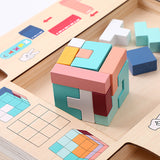 Juego de rompecabezas de pensamiento espacial multifuncional de iluminación para niños de madera, bloques de construcción tres en uno Tetris