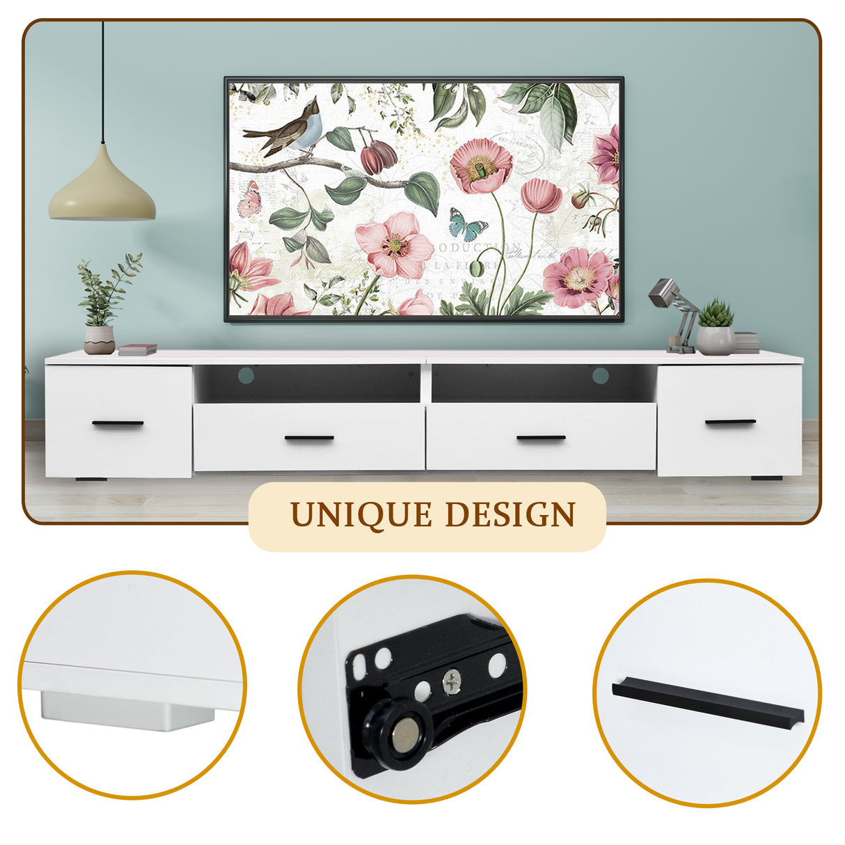 White TV Stand for Living Room Modern Entertainment Center Stand for TV Up to 90 Inch