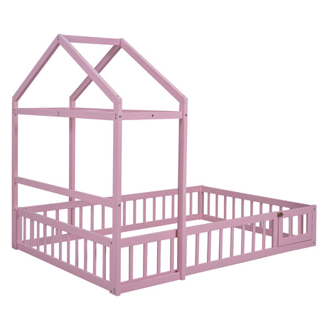 Wooden Full Size Children's Bed with Detachable Headboard and Integrated Clothes Drying Rack, Pink - V.I.P Digital Presence