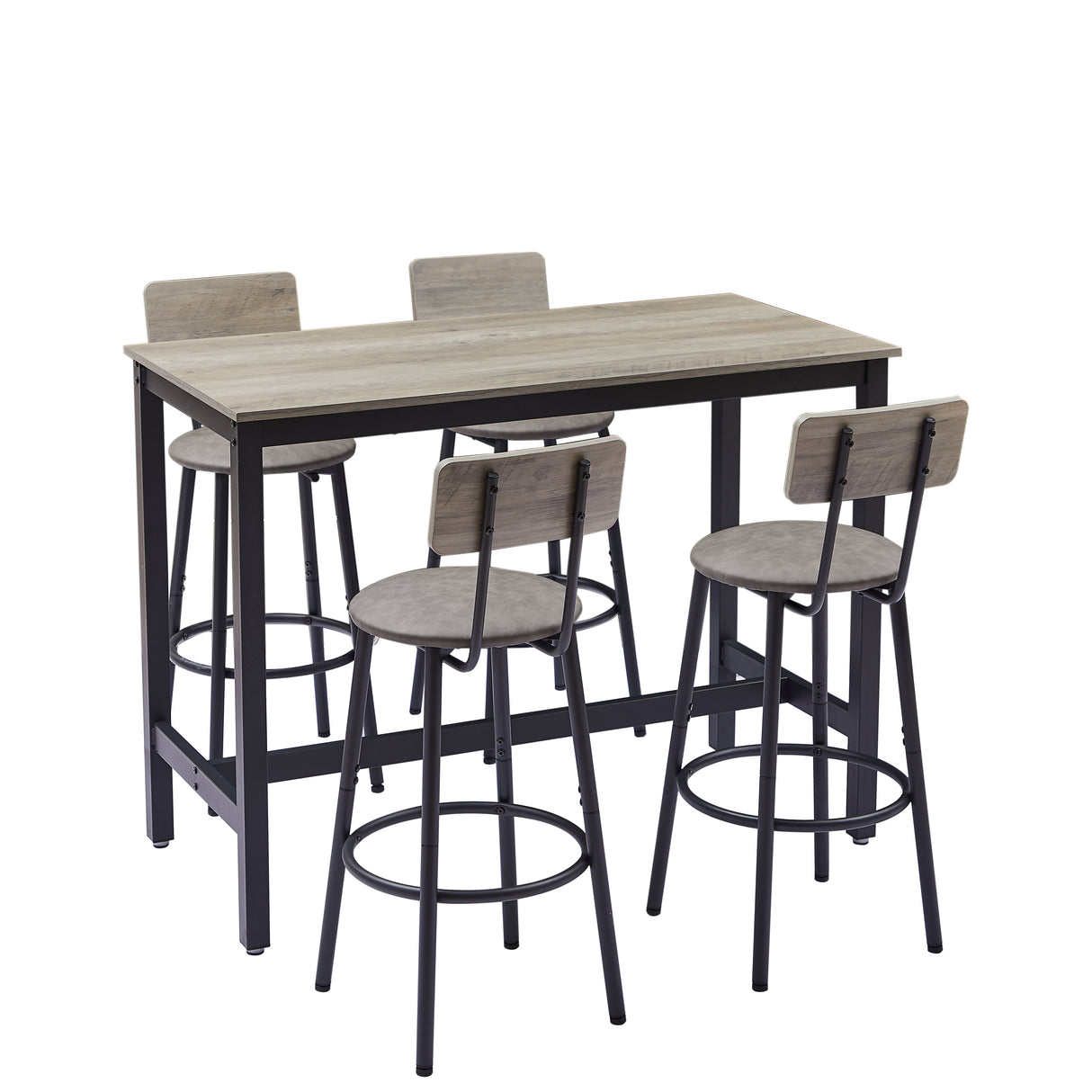 Bar Table Set with 4 Bar stools PU Soft seat with backrest Grey 47.24'' L x 23.62'' W x 35.43'' H - V.I.P Digital Presence