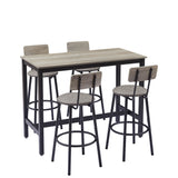 Bar Table Set with 4 Bar stools PU Soft seat with backrest Grey 47.24'' L x 23.62'' W x 35.43'' H - V.I.P Digital Presence