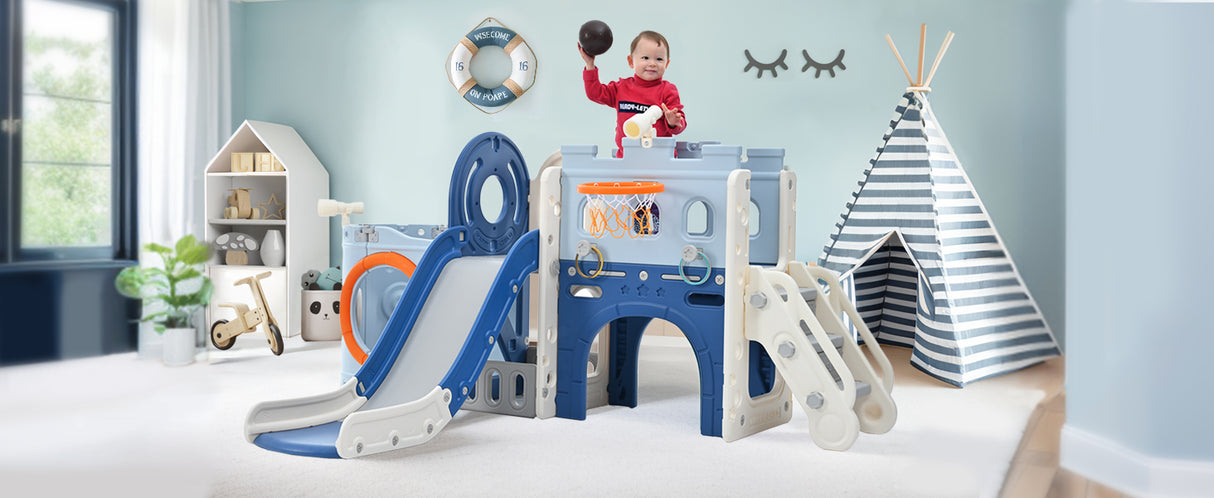 10-1 Toddler Slide Set,Kids Slide for Toddlers Ages 1+, Basketball Hoop Pirate Ship Themed Slide with Ship Head Indoor& Outdoor - V.I.P Digital Presence