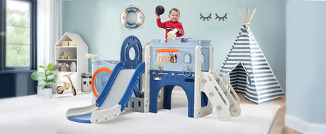 10-1 Toddler Slide Set,Kids Slide for Toddlers Ages 1+, Basketball Hoop Pirate Ship Themed Slide with Ship Head Indoor& Outdoor - V.I.P Digital Presence