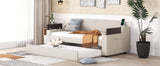 Twin Size Upholstery Daybed with Storage Arms  Trundle and USB Design Beige