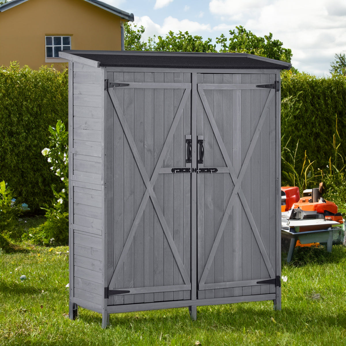 Outdoor 5.3ft Hx4.6ft L Wood Storage Shed Tool Organizer,Garden Shed, Storage Cabinet with Waterproof Asphalt Roof Gray - V.I.P Digital Presence
