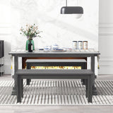 TREXM 3-piece retro cutlery set, rectangular stand table, and 2 wooden stools for 4 people (gray) - V.I.P Digital Presence