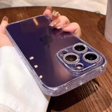 Sparkling pink border phone case transparent and suitable for Apple 14proMax creative mirror 13 glass protective case - V.I.P Digital Presence