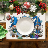 Christmas gnome printed placemat blue series linen dining table insulation mat holiday party decoration table mat - V.I.P Digital Presence