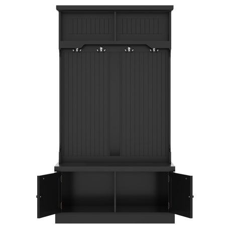 Hall Tree with Storage Shoe Bench for Entryway and Hallway, 4-in-1 Design Coat Racks with 4 Hooks for Living Room, Black - V.I.P Digital Presence