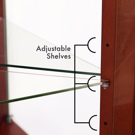 Corner Curio Dispaly Cabinet with Lights, Adjustable Tempered Glass Shelves, Mirrored Back,Cherry(E26 light bulb not included) - V.I.P Digital Presence