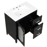 30" Bathroom Vanity with Sink, Bathroom Vanity Cabinet with Two Drawers and Door, Adjustable Shelf, Solid Wood and MDF, Black - V.I.P Digital Presence