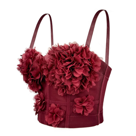 French mesh see through fishbone corset with chest cushion three-dimensional flower shaped outerwear beautiful back - V.I.P Digital Presence