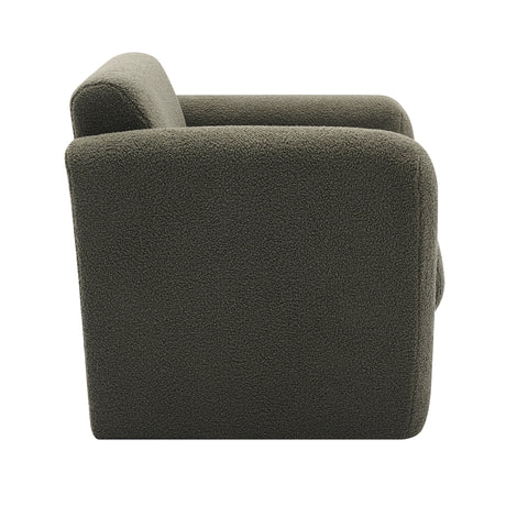 Modern style chair with sheepskin Sherpa fabric soft cushion, comfortable armchair, soft with backrest and pillow, seaweed green - V.I.P Digital Presence