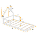 Twin Size Wood Floor Bed with House-shaped Headboard  White