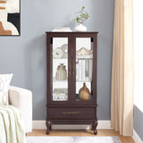 Curio cabinet lighting glass cabinet with adjustable glass frame, 2 doors and 1 drawer with light bulb, dark cherry color - V.I.P Digital Presence