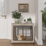 Furniture Dog Cage Crate with Double Doors on Casters. Grey, 31.50'' W x 22.05'' D x 24.8'' H. - V.I.P Digital Presence