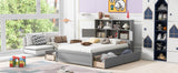 Full Size Platform Bed with Storage Headboard, Charging Station and 4 Drawers, Gray - V.I.P Digital Presence