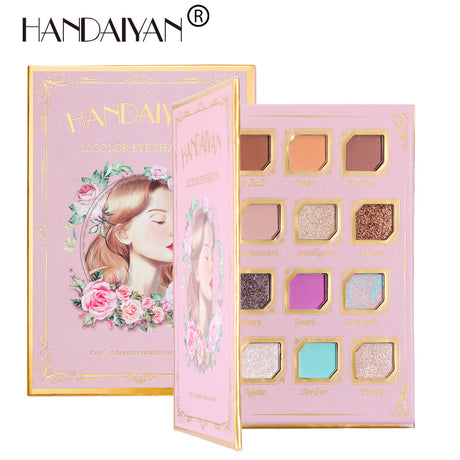 HANDAIYAN 12 Color Eye Shadow Palette Retro Niche Eye Shadow Noble With Mirror Matte Pearlescent Powder Eye Shadow - V.I.P Digital Presence