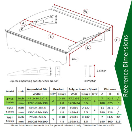DA4734W Series Door Window Awning Made of 0.137 Inch Thick Crystal Polycarbonate Sheet in size of 47" Wide x 34" Brown Roof - V.I.P Digital Presence