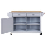 Cambridge Natural Wood Top Kitchen Island with Storage Gray + Solid Wood+MDF