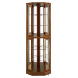 6 shelves corner Curio display cabinet with light mirror and adjustable shelves, walnut wood (excluding E26 light bulbs) - V.I.P Digital Presence