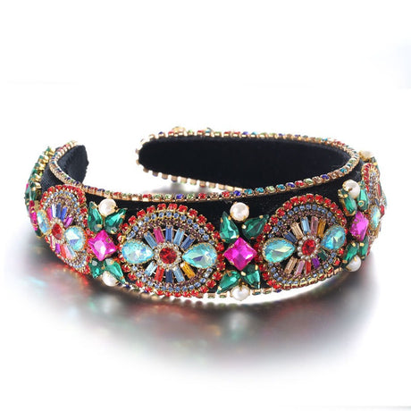 Super Sparkling Diamond Pearl Hair Hoop Baroque Retro Women's Sponge Head Hoop Headpiece - V.I.P Digital Presence