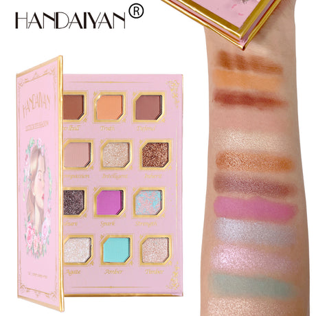 HANDAIYAN 12 Color Eye Shadow Palette Retro Niche Eye Shadow Noble With Mirror Matte Pearlescent Powder Eye Shadow - V.I.P Digital Presence
