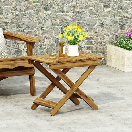 Outdoor Folding Wooden Side Table, Natural, 15"D x 22.75"W x 18.25"H - V.I.P Digital Presence