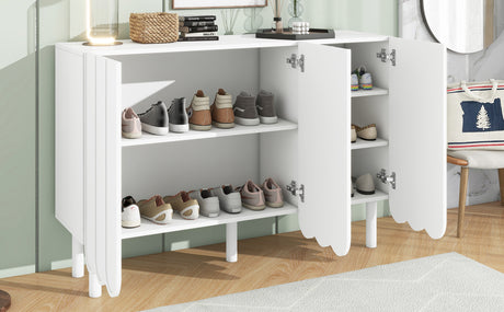ON-TRANS Cream Style Shoe Cabinet with 5 Adjustable Solid Wood Legs, Large Storage Cabinet with Wave Doors, White - V.I.P Digital Presence