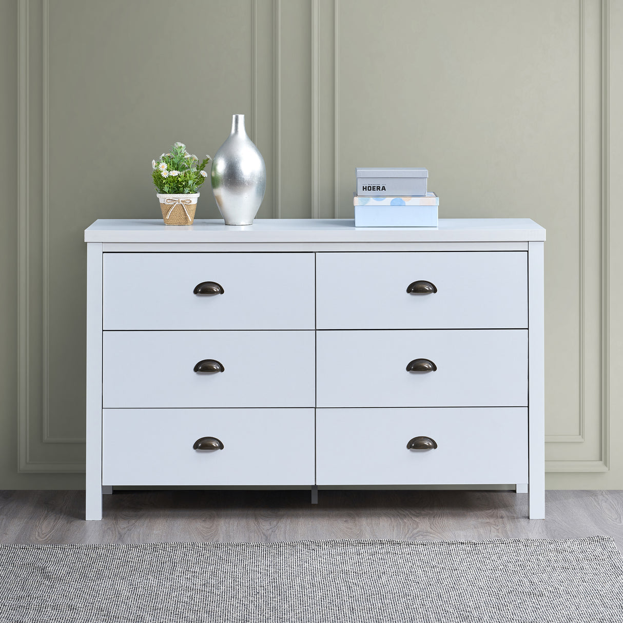 SAFARI 6-drawer main dressing table with interlocking drawer function, easy to assemble, classic white color - V.I.P Digital Presence