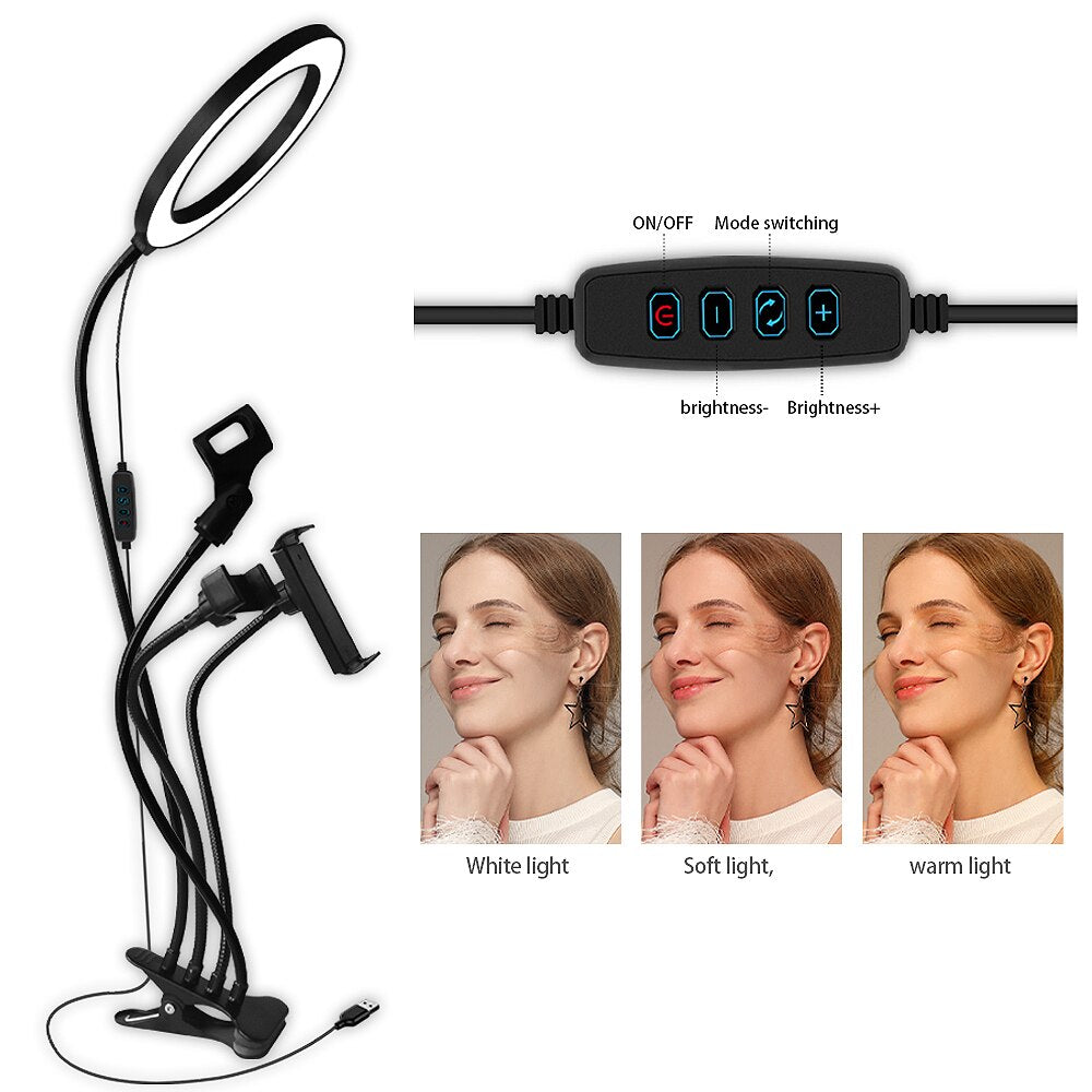 Kit de anillo de luz LED de 8 pulgadas para tutoriales de maquillaje, videos de YouTube, transmisión en vivo para iPad, micrófono, soporte para teléfono, anillo de luz de belleza para selfies.