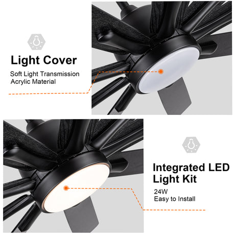 Mordern Farmhouse 62 In Black Ceiling Fan with Smart App and Remote Control - V.I.P Digital Presence